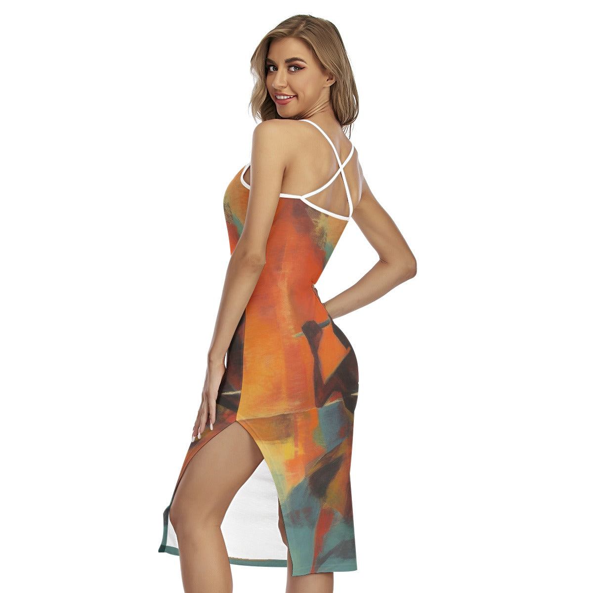 All-Over Print Women's Back Cross Cami Dress