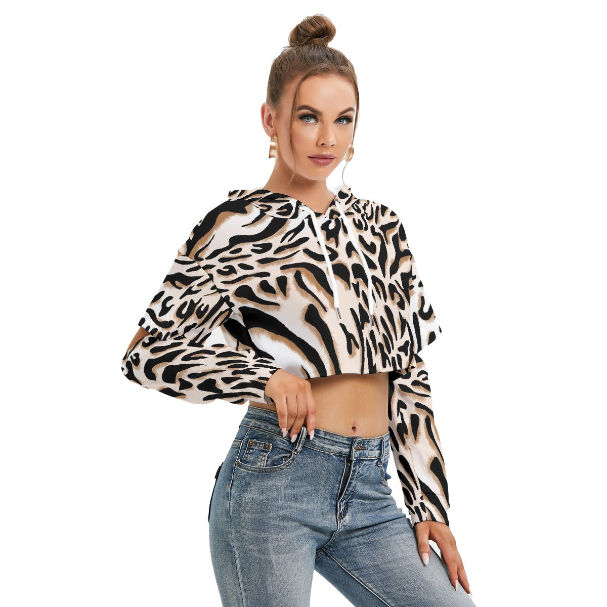 All-Over Print Women's Heavy Fleece Hoodie With Hollow Out Sleeve