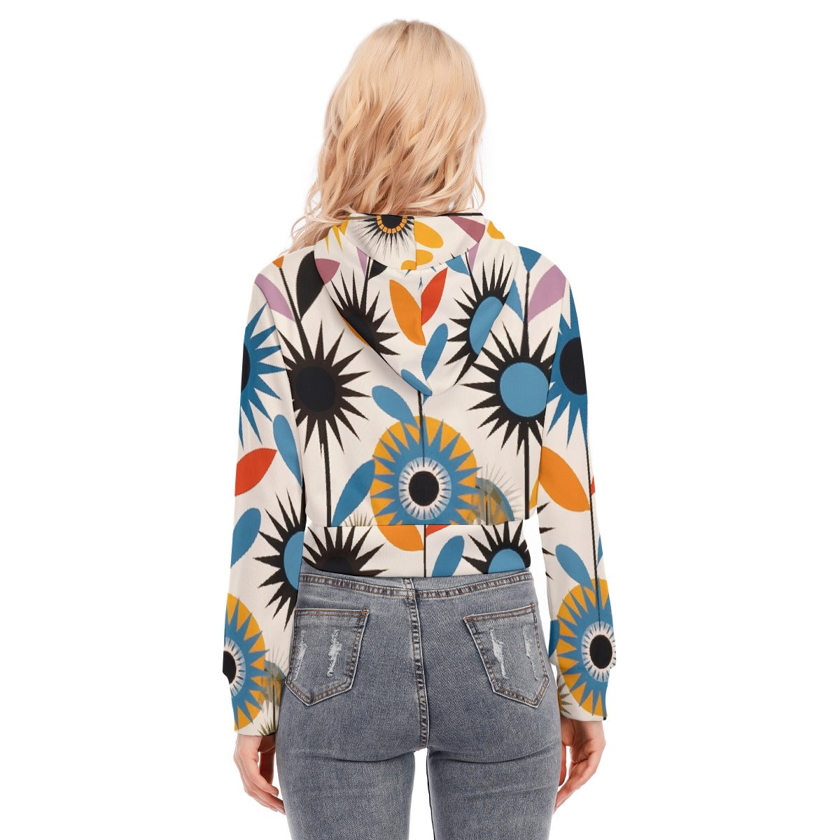 All-Over Print Women's Crop Top Hoodie With Zipper Closure