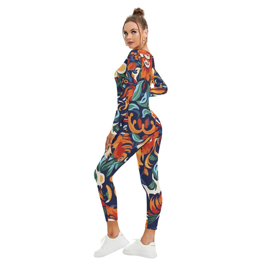 All-Over Print Women's Plunging Neck Jumpsuit