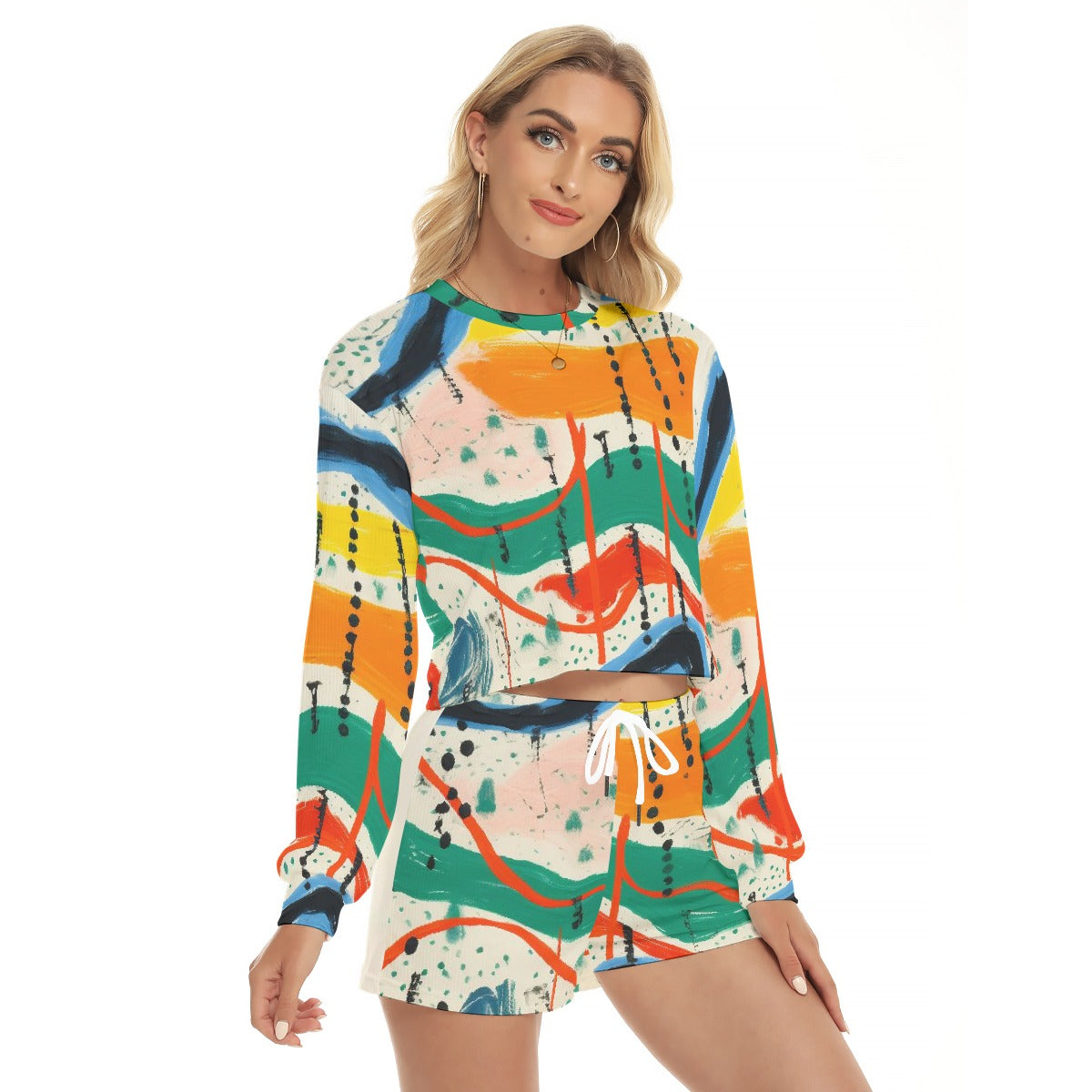 All-Over Print Women's Short Sweatshirt And Pants Suit