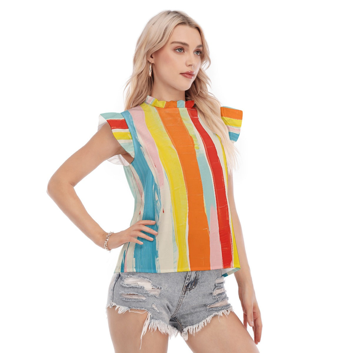 All-Over Print Women's Blouse With Ruffle Collar And Sleeve