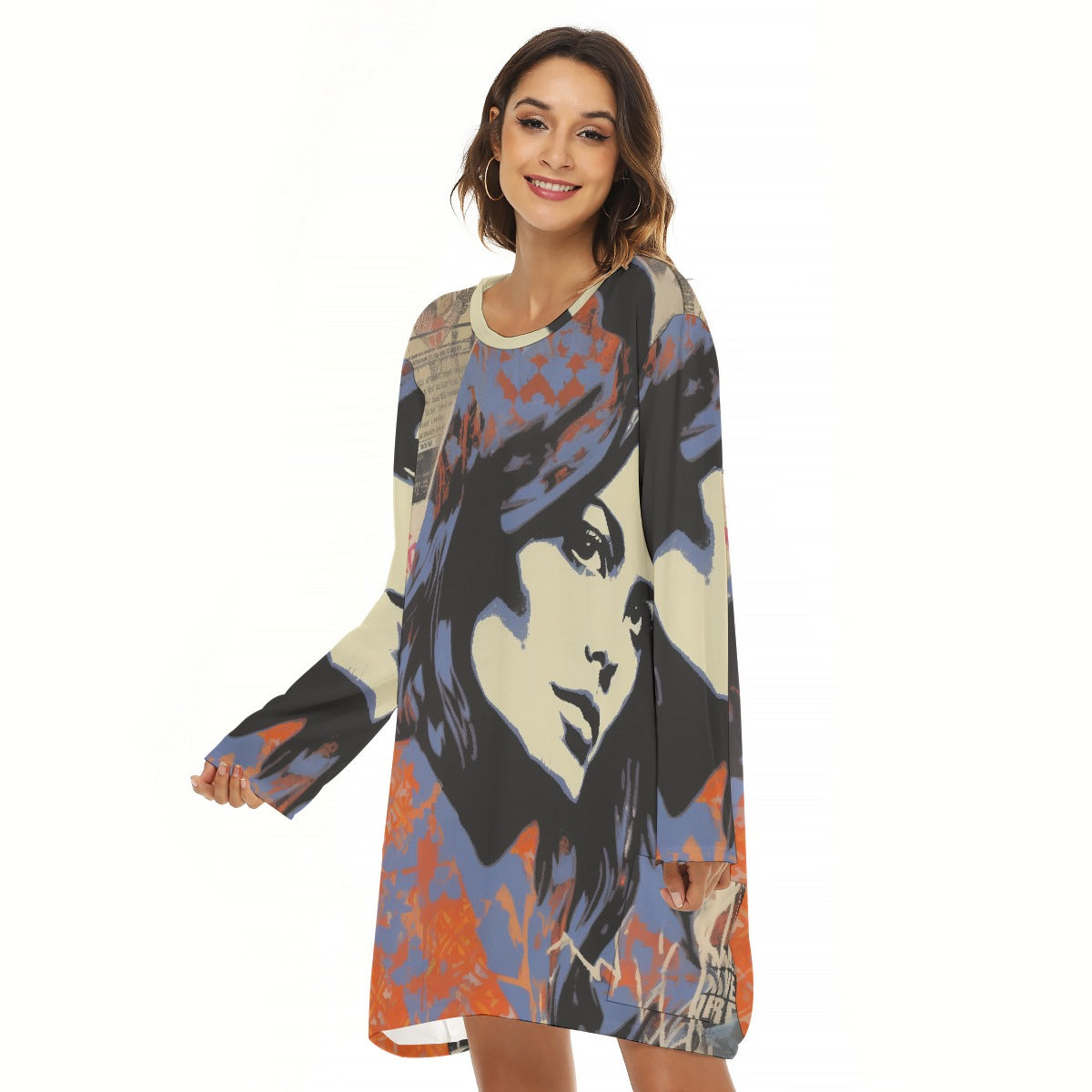 All-Over Print  Women's Loose Crew Neck Dress