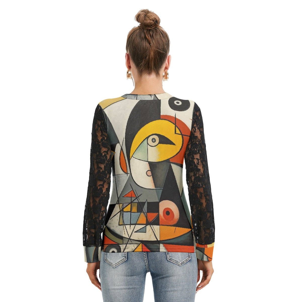 All-Over Print Women's T-shirt And Sleeve With Black Lace