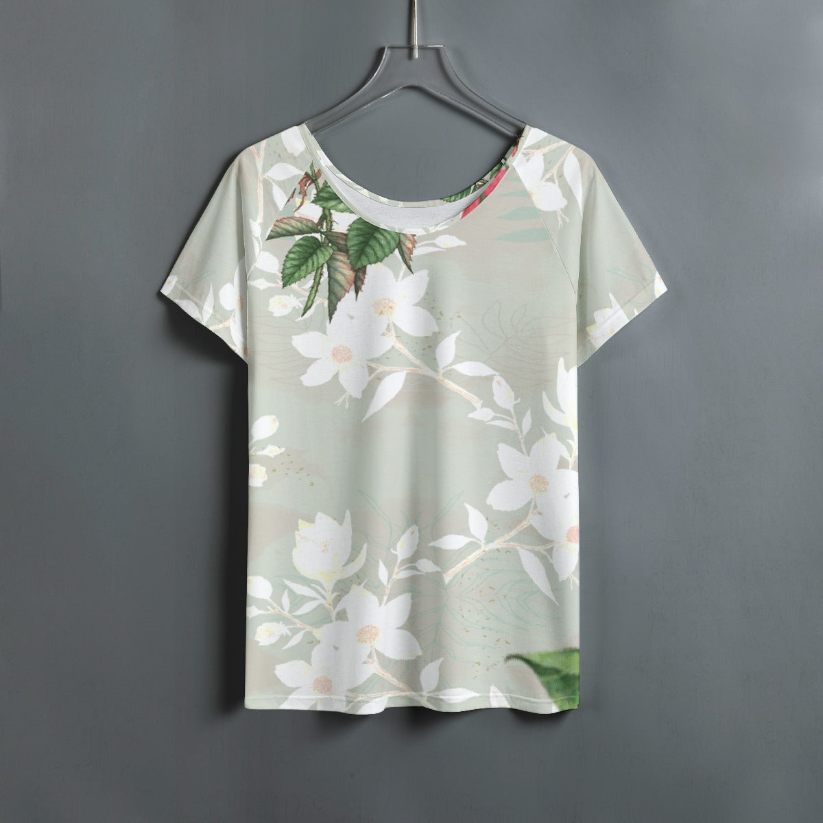 All-Over Print Women's Round Neck T-shirt With Raglan Sleeve