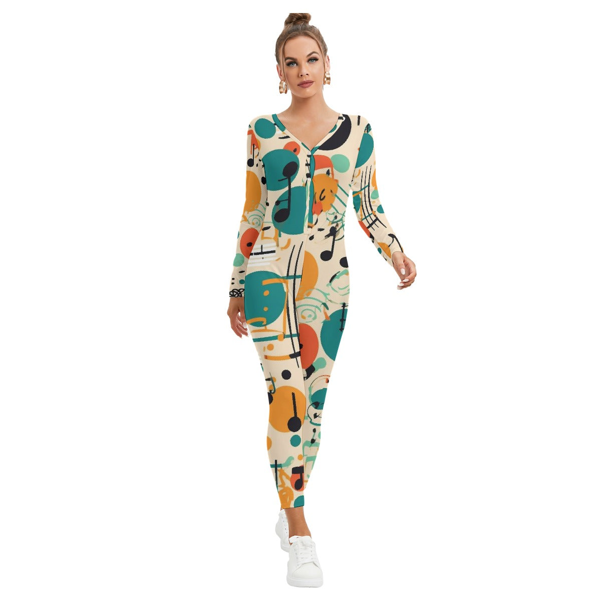 All-Over Print Women's Plunging Neck Jumpsuit