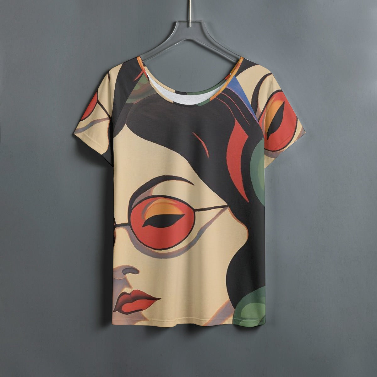 All-Over Print Women's Round Neck T-shirt With Raglan Sleeve