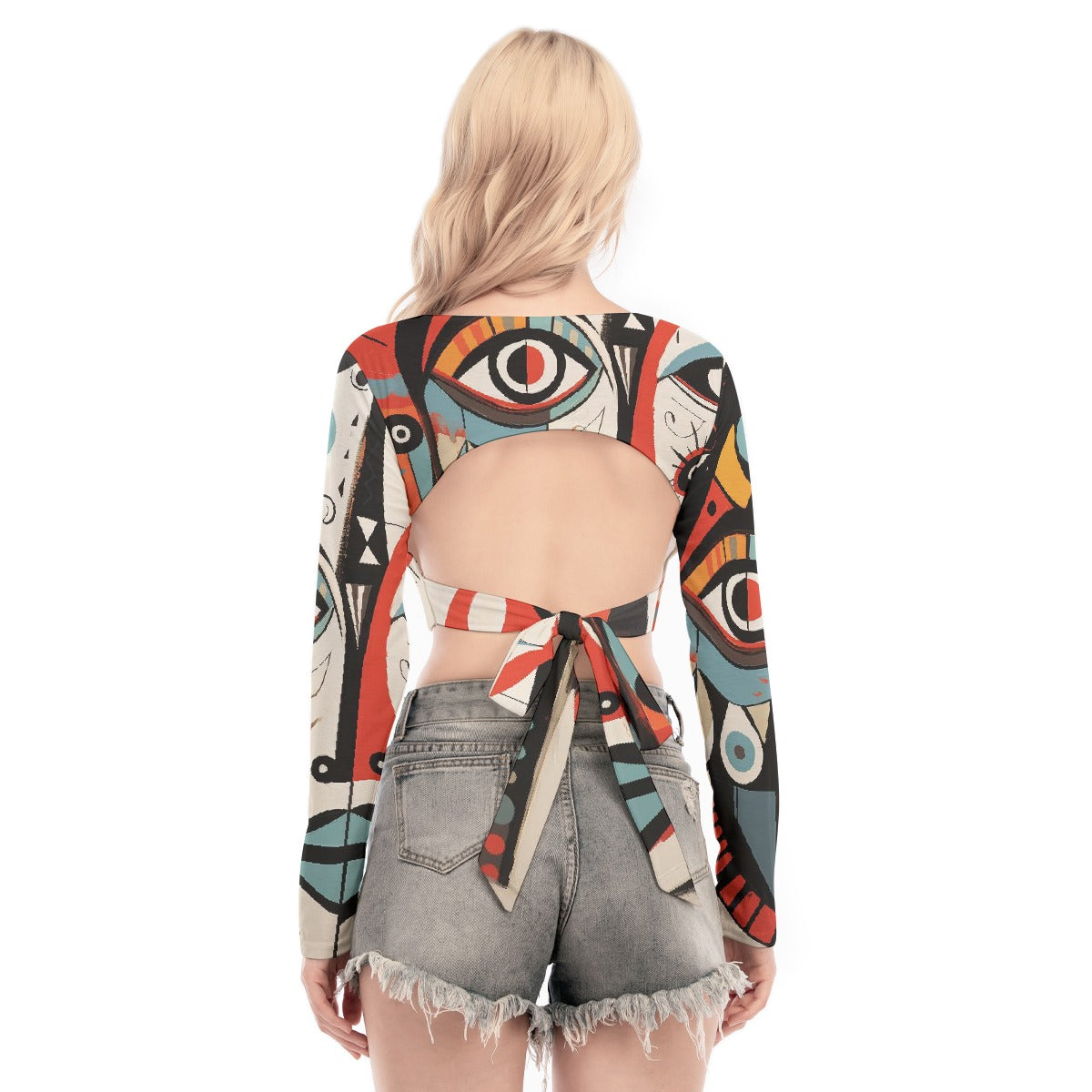 All-Over Print Women's Back Hollow T-shirt With Strap