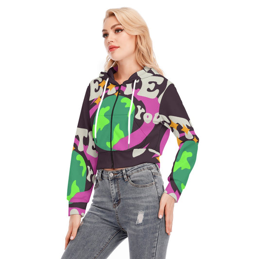 All-Over Print Women's Crop Top Hoodie With Zipper Closure