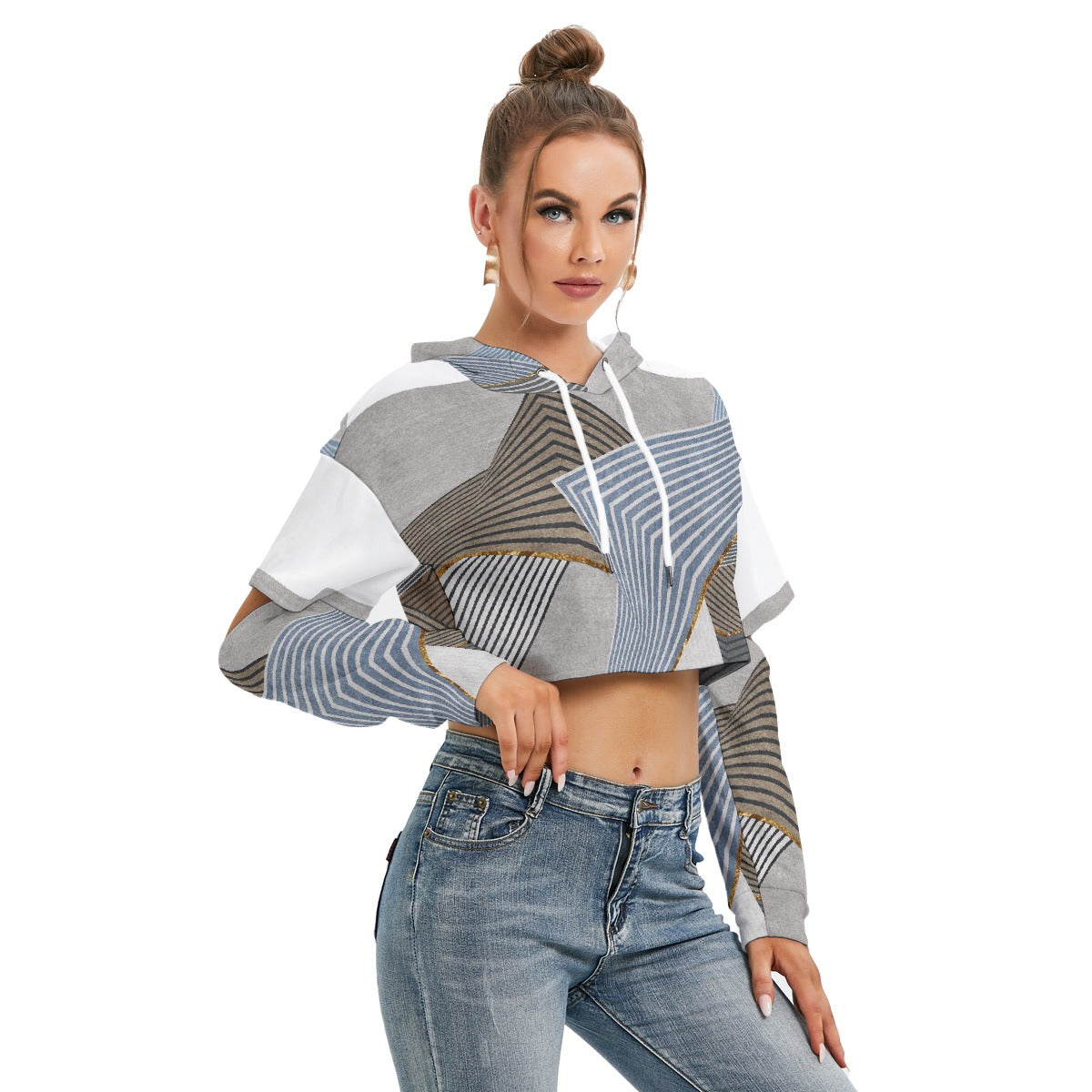 All-Over Print Women's Heavy Fleece Hoodie With Hollow Out Sleeve