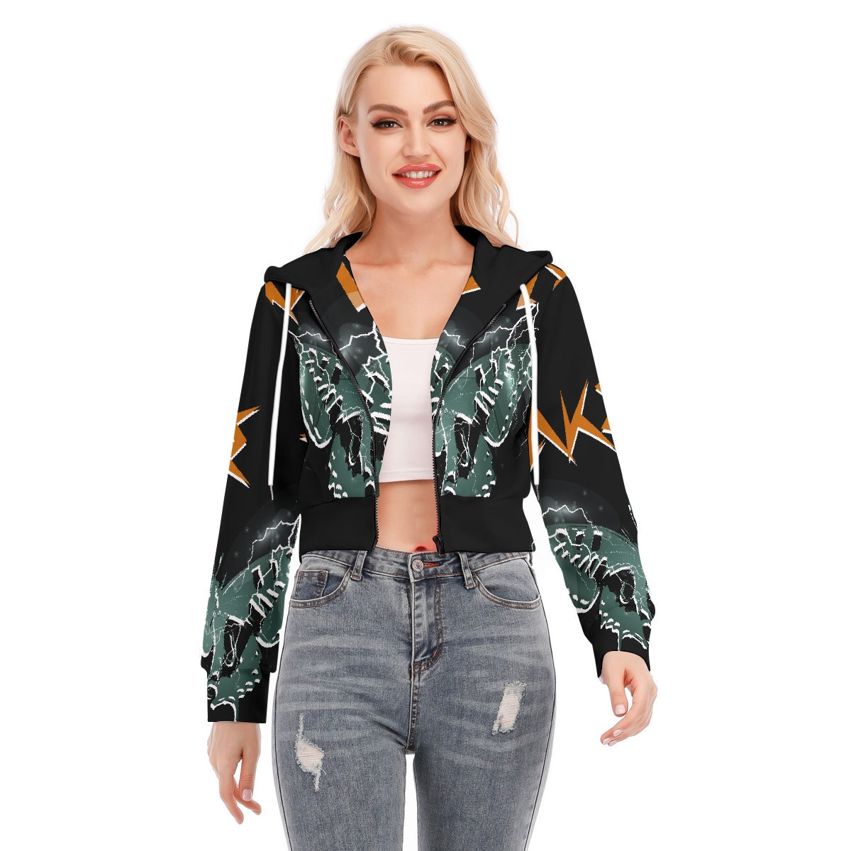 All-Over Print Women's Crop Top Hoodie With Zipper Closure
