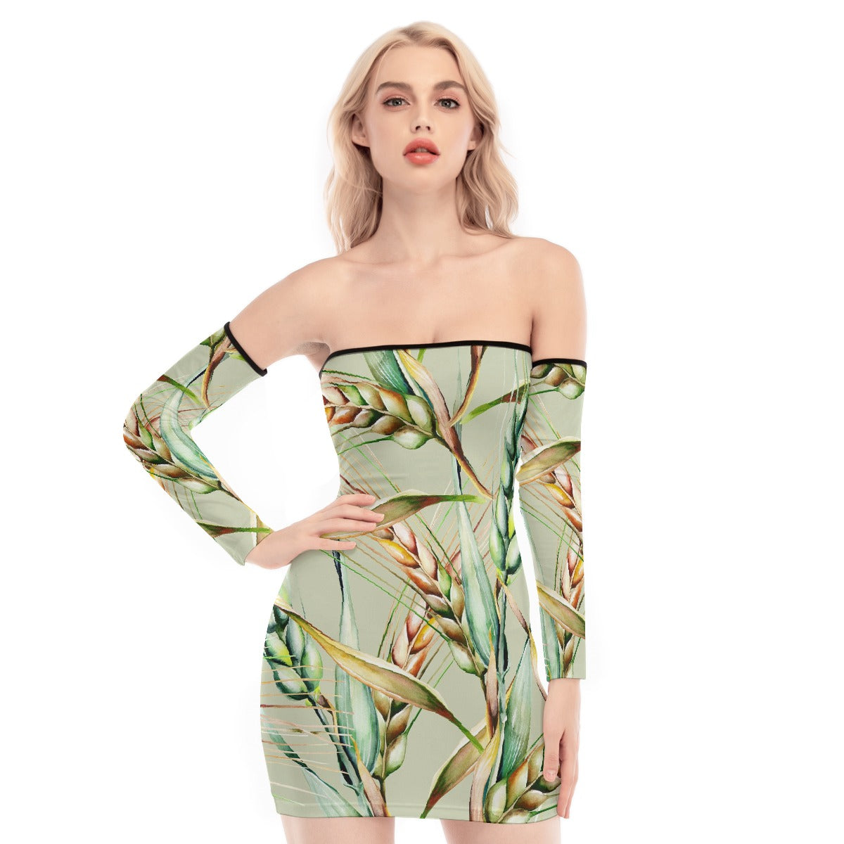 All-Over Print Women's Off-shoulder Back Lace-up Dress