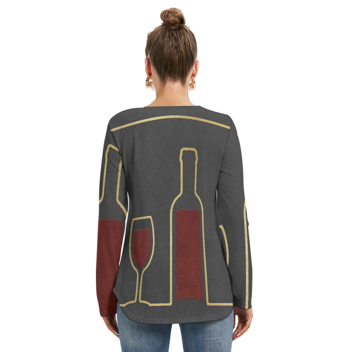All-Over Print Women's Long Sleeve Neckline Tie Sweatshirt