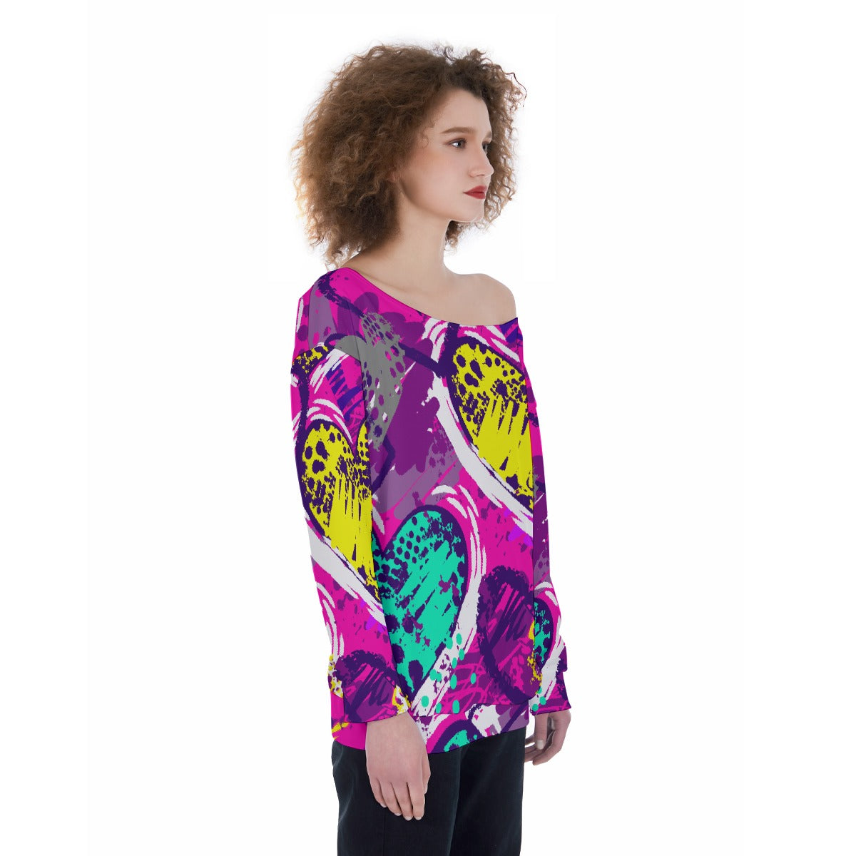 All-Over Print Oversized Women's Off-Shoulder Sweatshirt