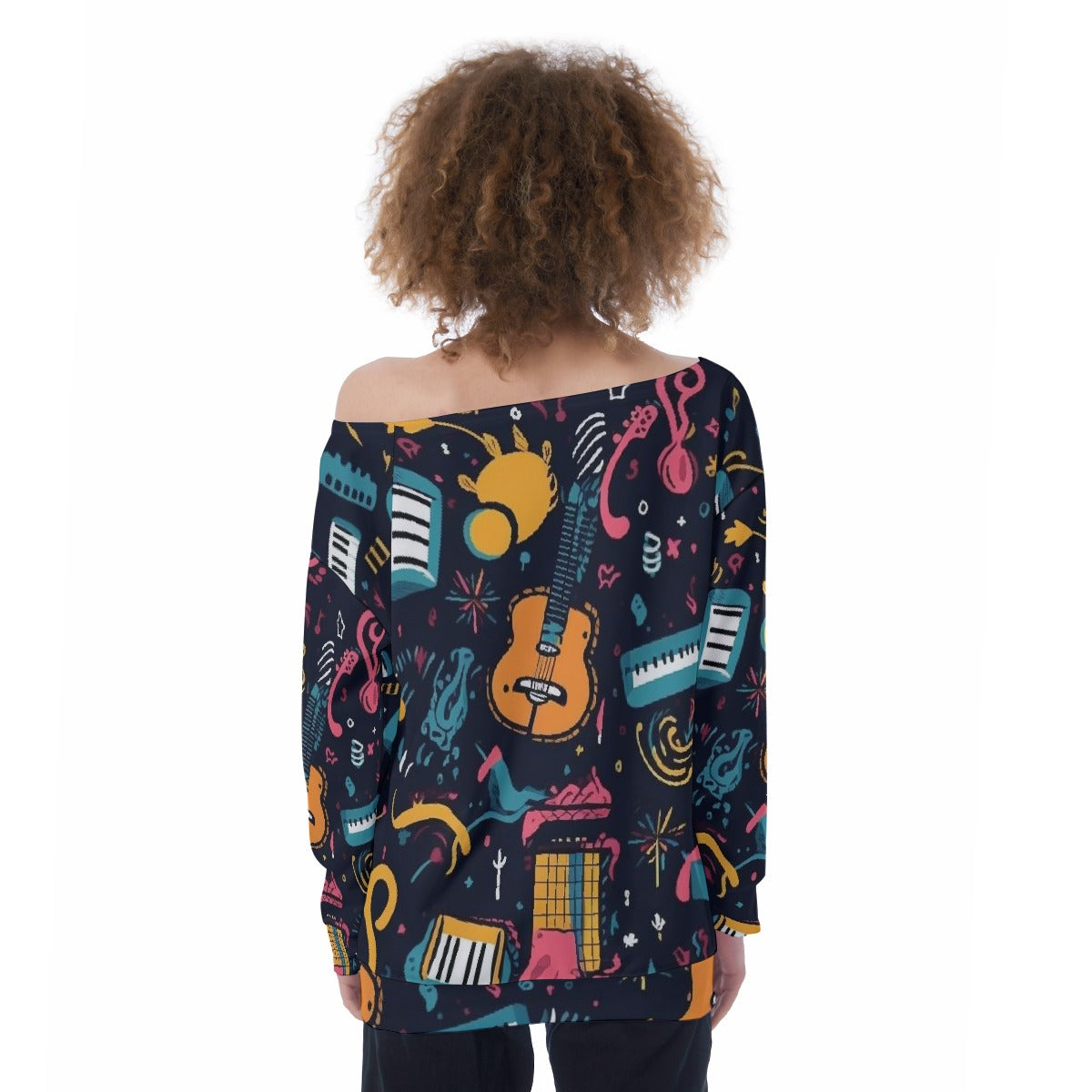 All-Over Print Oversized Women's Off-Shoulder Sweatshirt