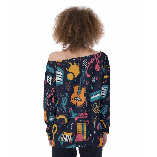 All-Over Print Oversized Women's Off-Shoulder Sweatshirt