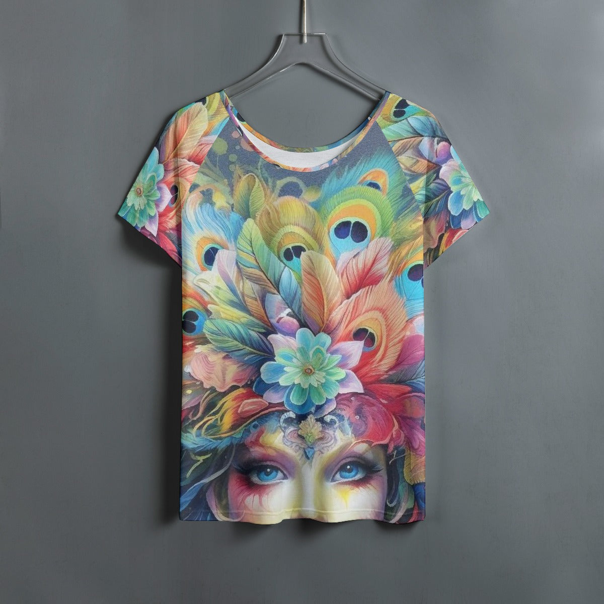 All-Over Print Women's Round Neck T-shirt With Raglan Sleeve