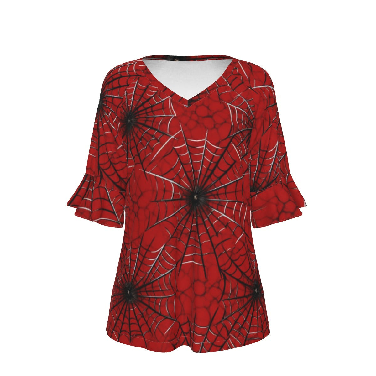 All-Over Print V-neck Women's T-shirt With Bell Sleeve