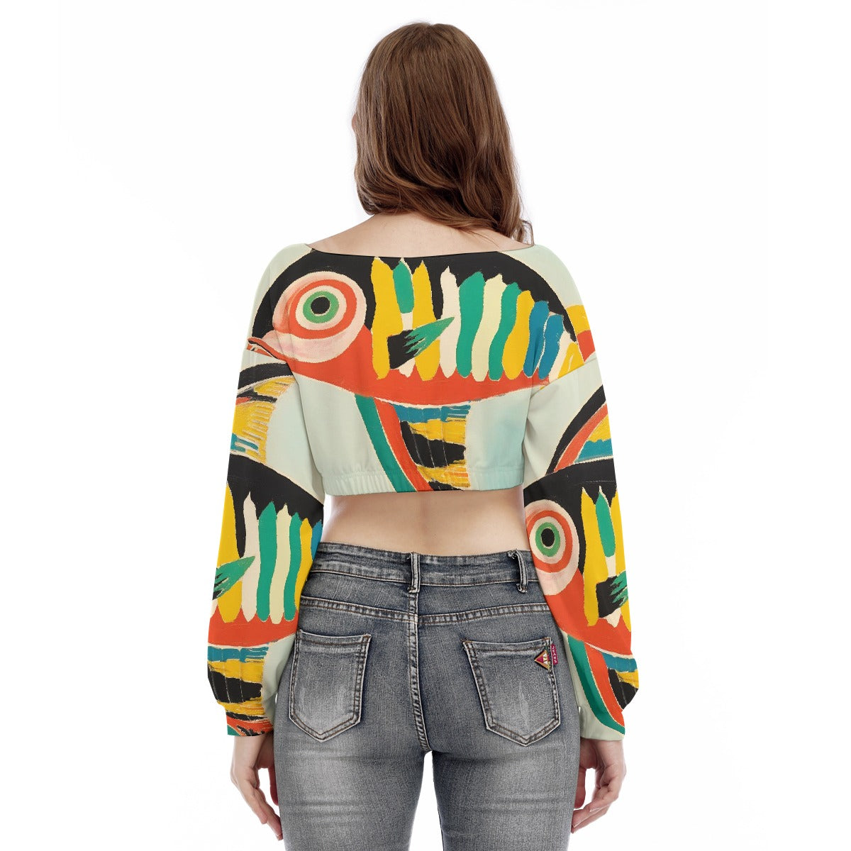 All-Over Print Women's V-neck Long Sleeve Cropped Sweatshirt