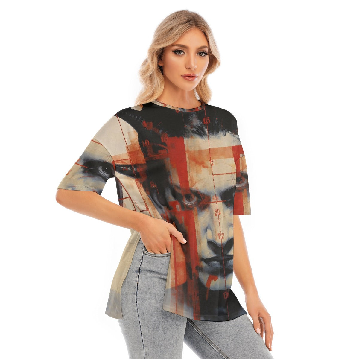 All-Over Print Women's Short Sleeves T-shirt With Hem Split