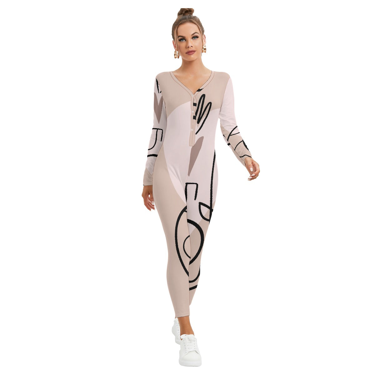 All-Over Print Women's Plunging Neck Jumpsuit