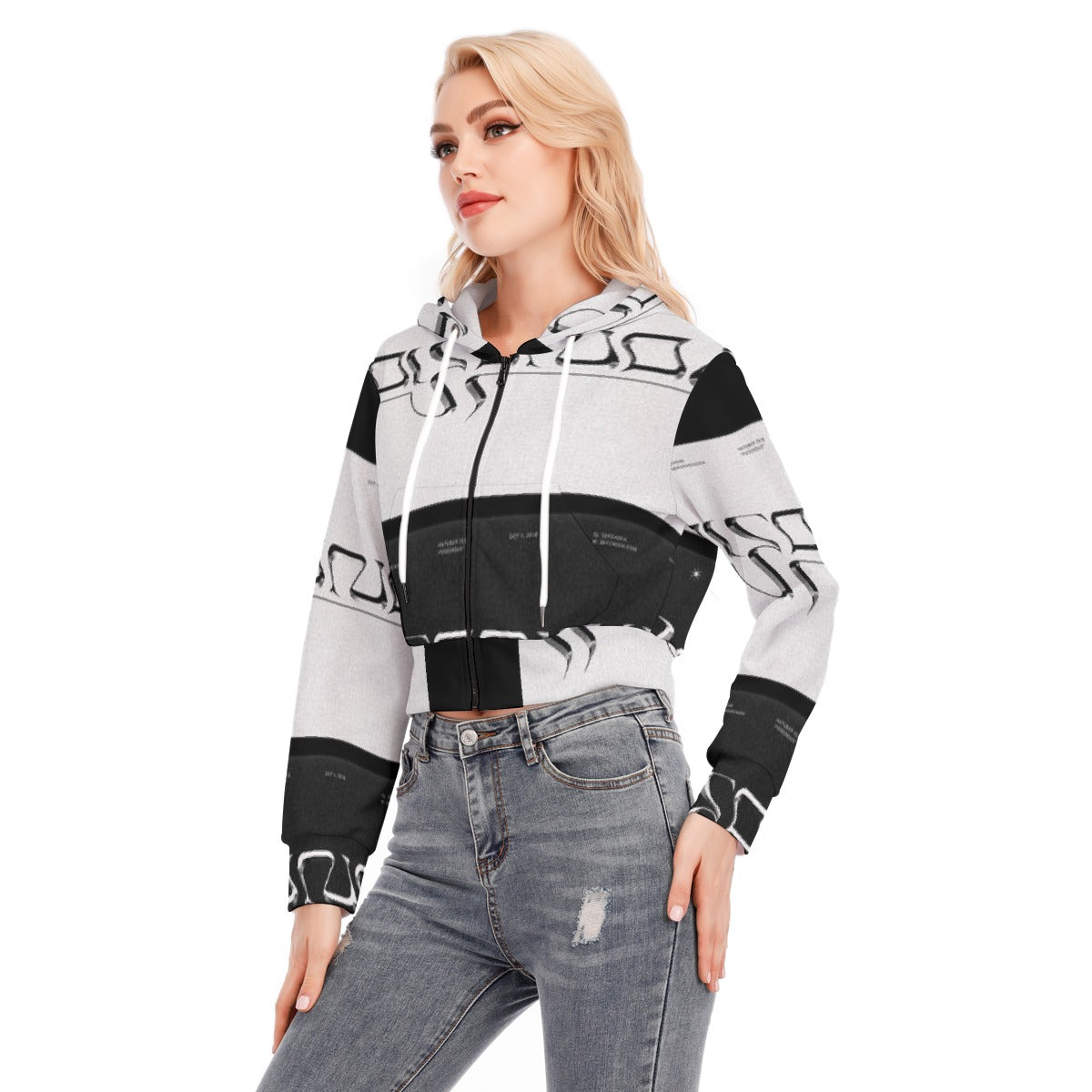 All-Over Print Women's Crop Top Hoodie With Zipper Closure