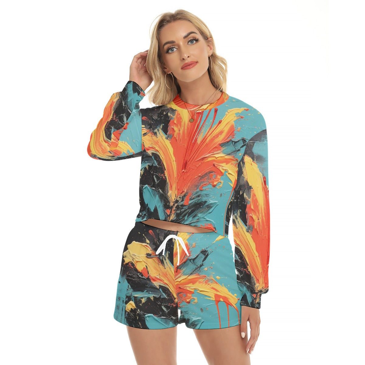 All-Over Print Women's Short Sweatshirt And Pants Suit