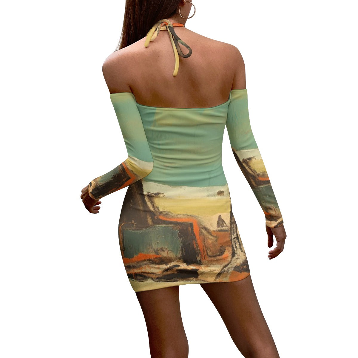 All-Over Print Women's Halter Lace-up Dress