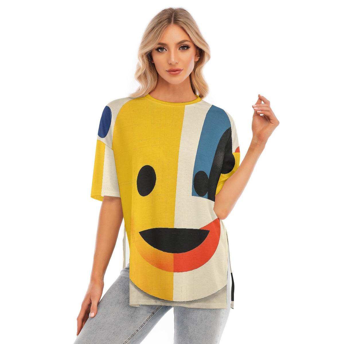 All-Over Print Women's Short Sleeves T-shirt With Hem Split