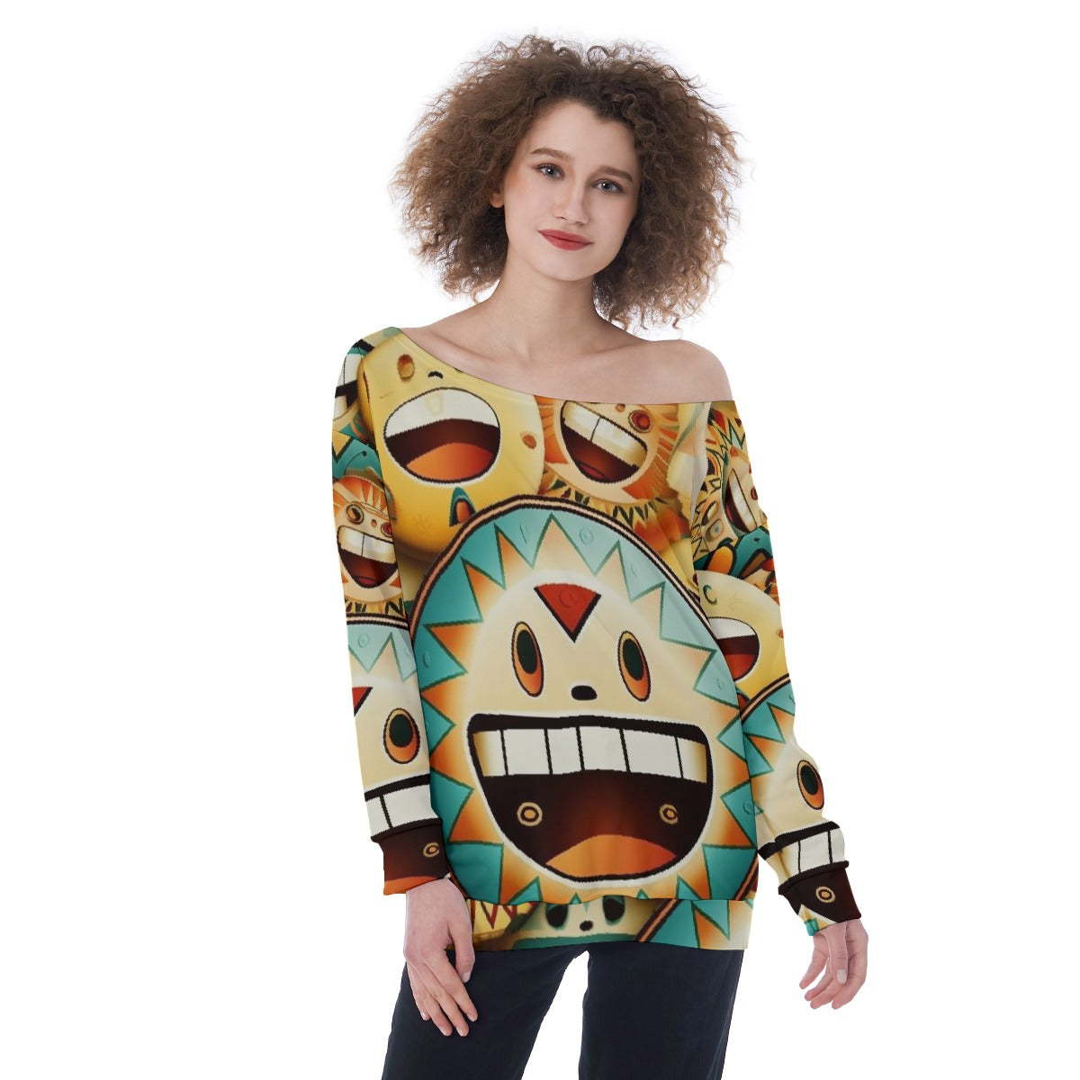All-Over Print Oversized Women's Off-Shoulder Sweatshirt