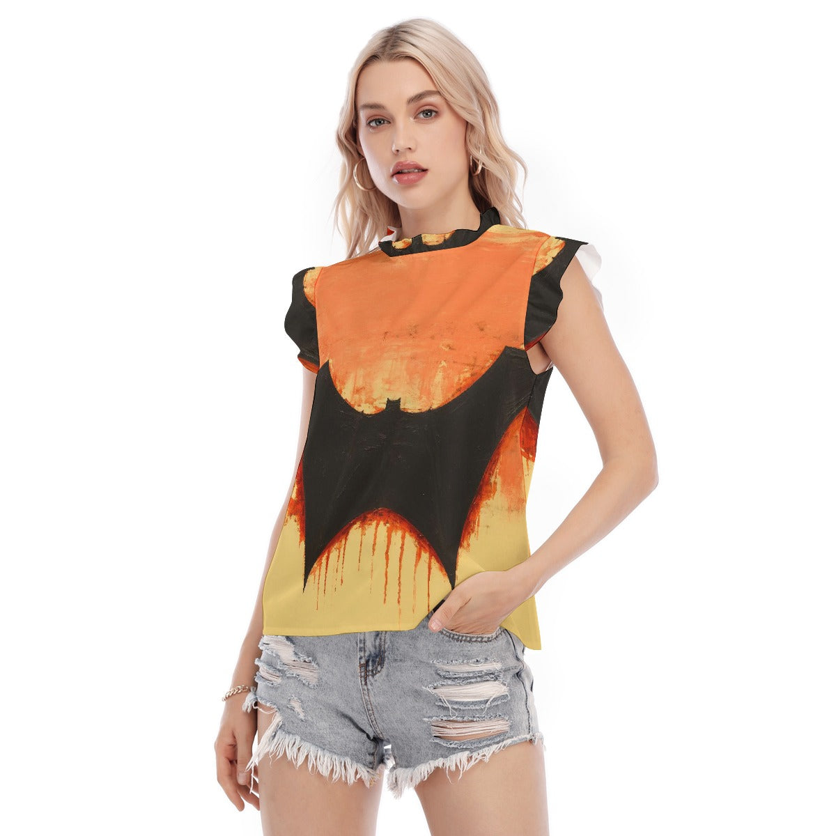 All-Over Print Women's Blouse With Ruffle Collar And Sleeve