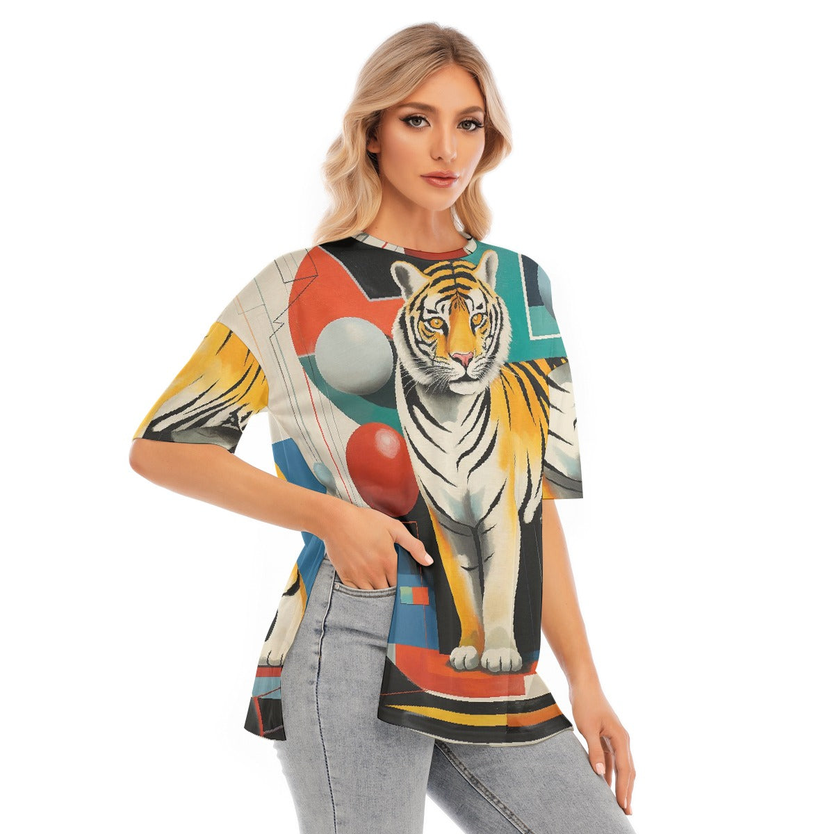 All-Over Print Women's Short Sleeves T-shirt With Hem Split