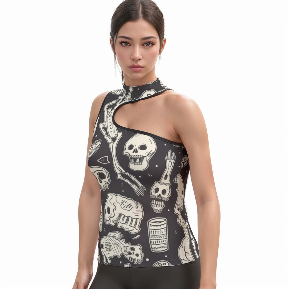 All-Over Print Women's Halter Sleeveless Asymmetrical Tank Top