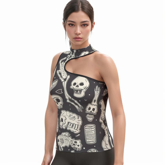 All-Over Print Women's Halter Sleeveless Asymmetrical Tank Top