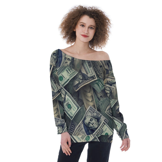 All-Over Print Oversized Women's Off-Shoulder Sweatshirt