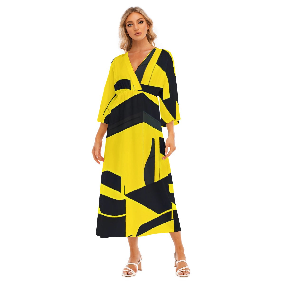 All-Over Print Women's Mid-Sleeve Long Dress