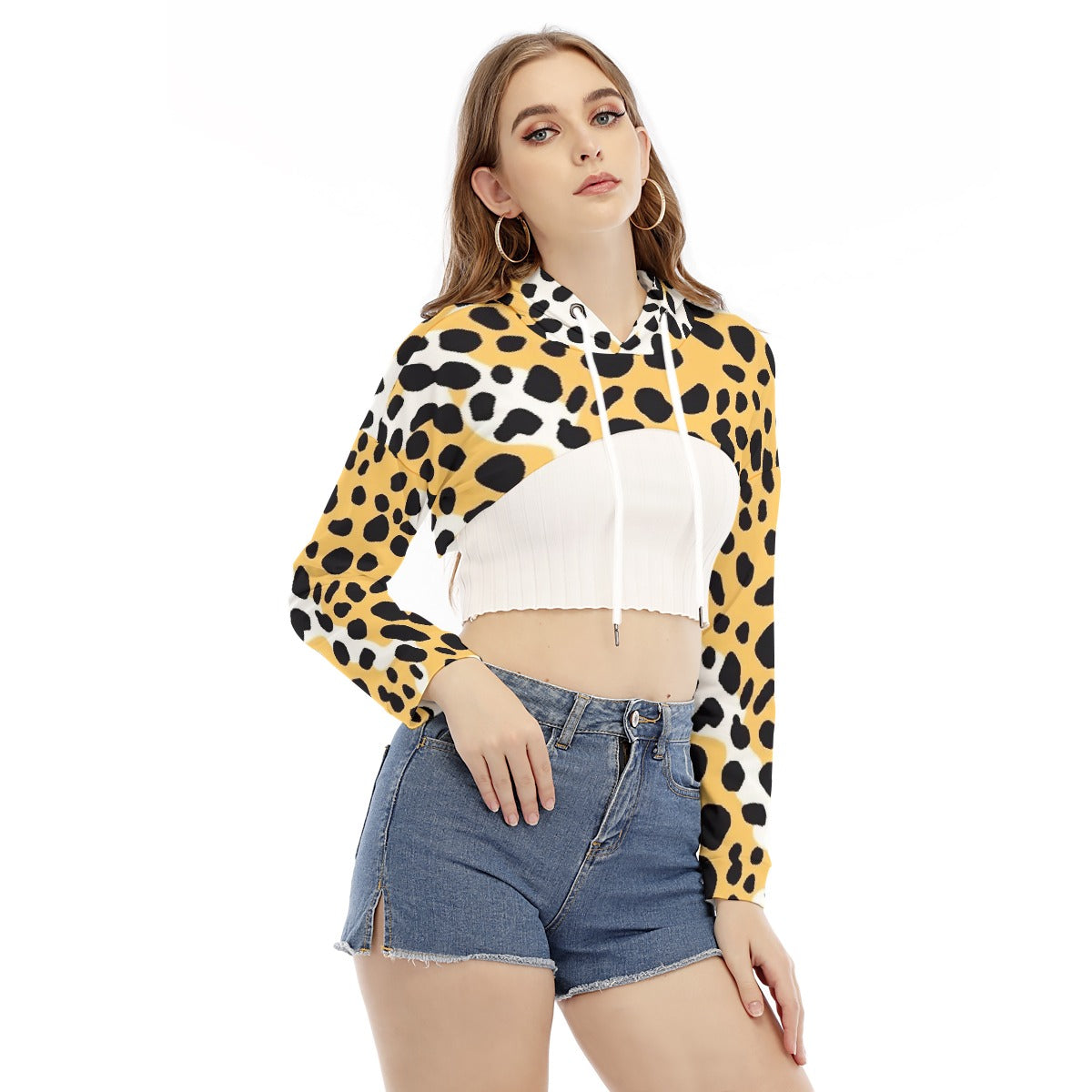 All-Over Print Women's Smock Short Hoodie With Long Sleeve
