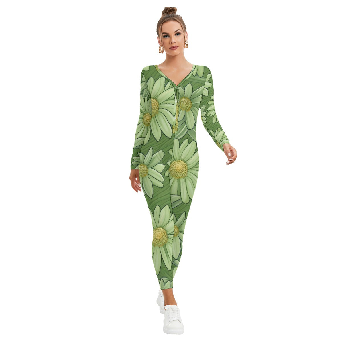 All-Over Print Women's Plunging Neck Jumpsuit