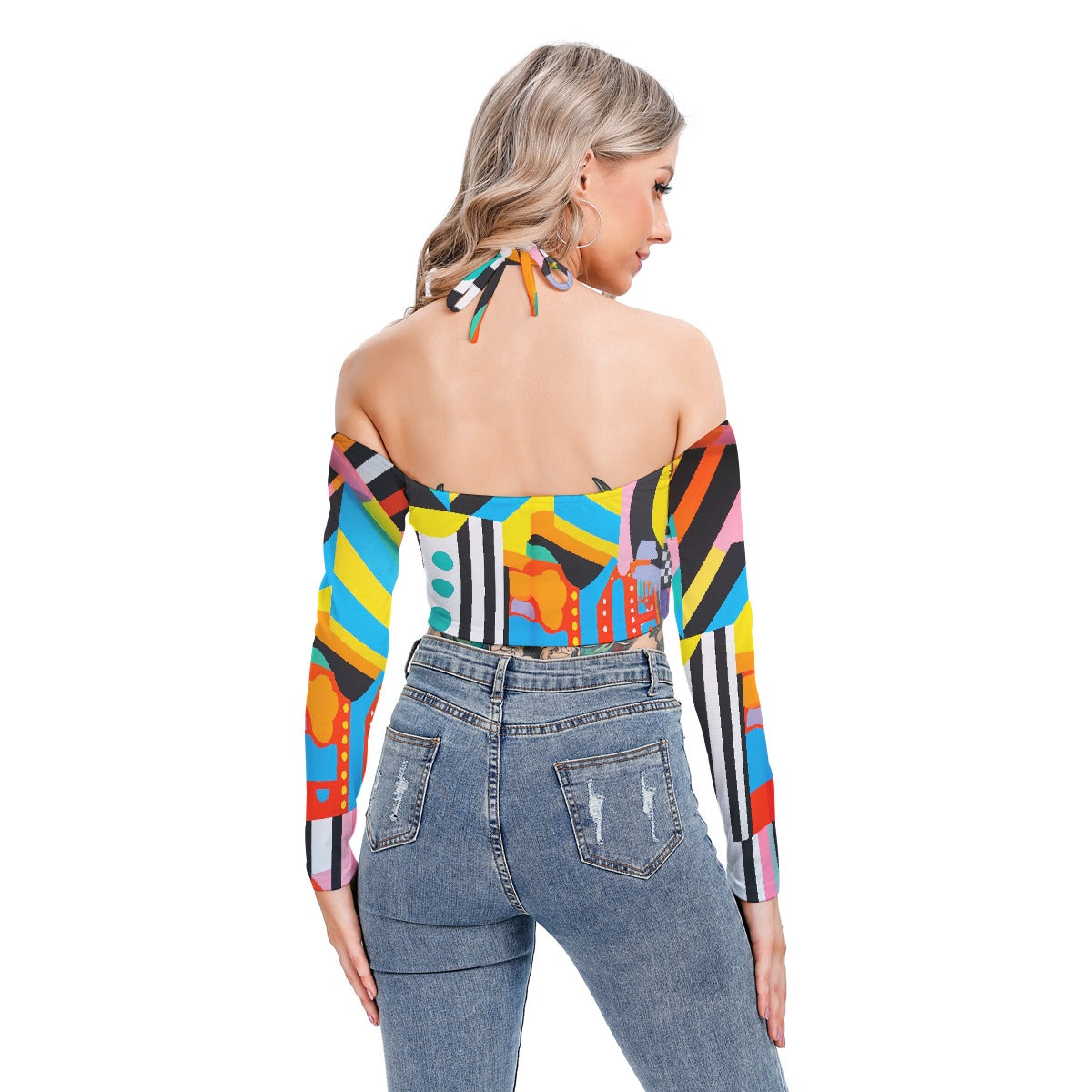 All-Over Print Women's Halter Lace-up Top