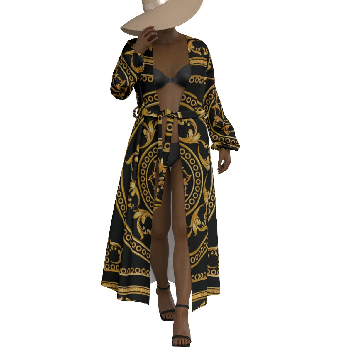 All-Over Print Women's Lace-up Chiffon Robe