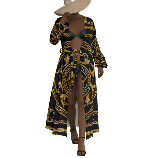 All-Over Print Women's Lace-up Chiffon Robe