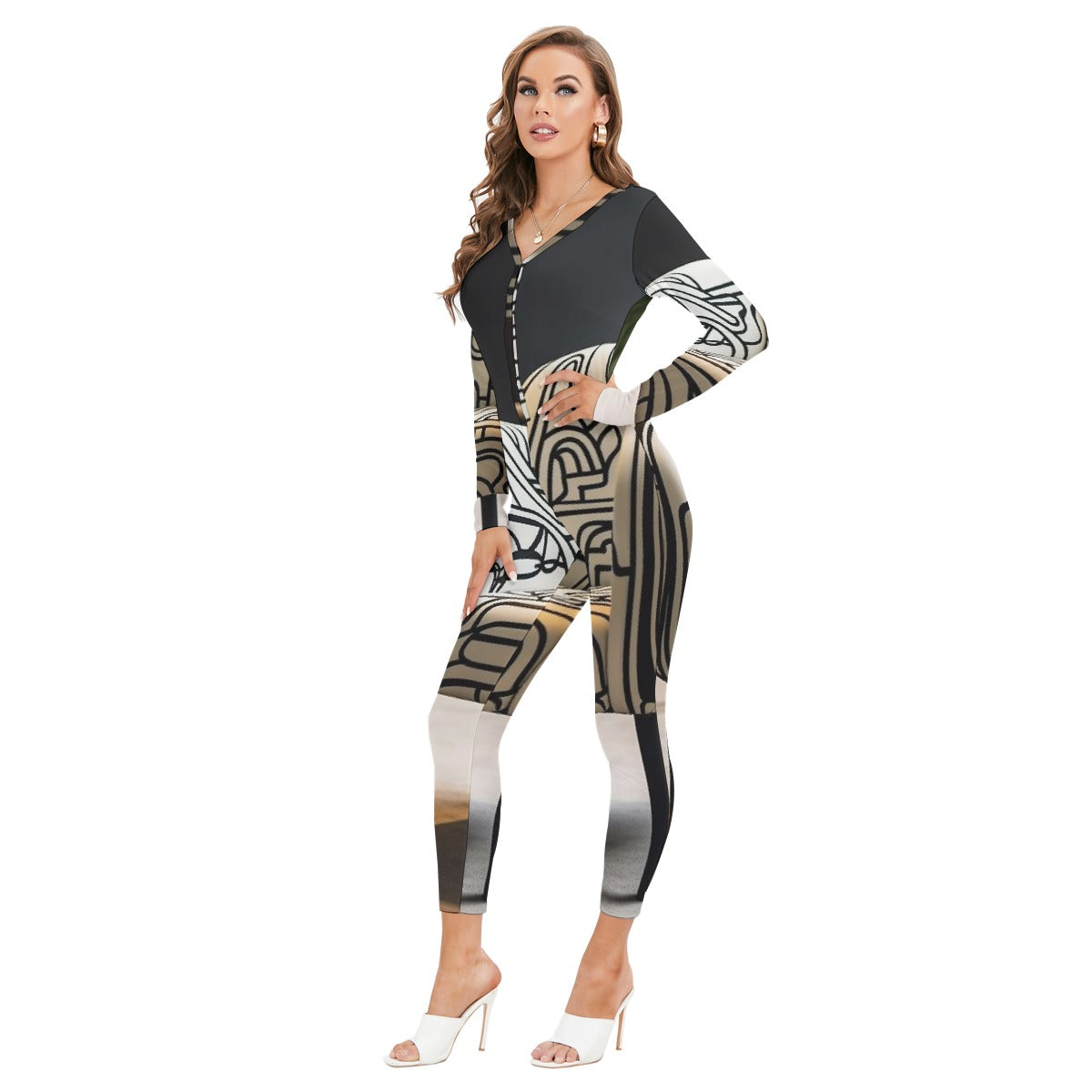 All-Over Print Women's Plunging Neck Jumpsuit