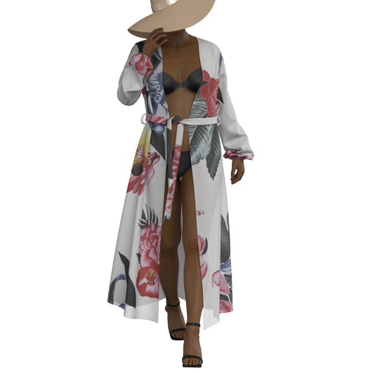 All-Over Print Women's Lace-up Chiffon Robe