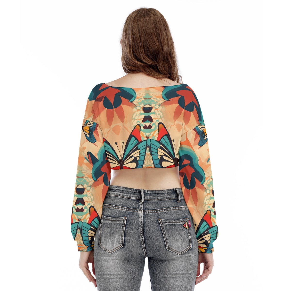 All-Over Print Women's V-neck Long Sleeve Cropped Sweatshirt