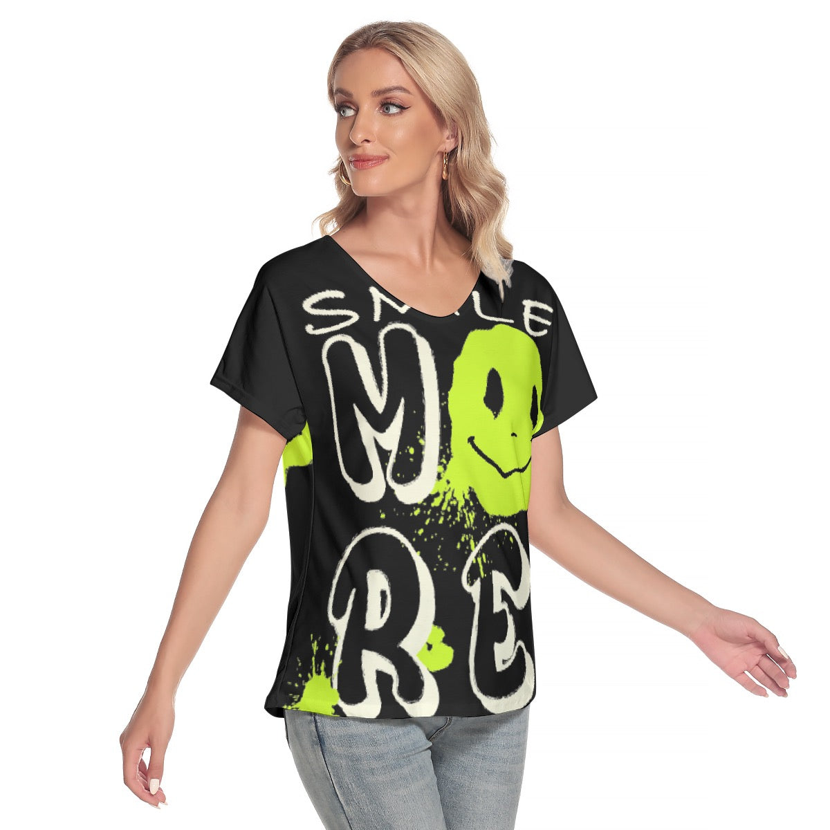 All-Over Print Women's Loose V-neck Short Sleeve T-shirt