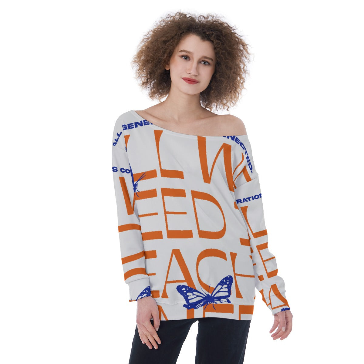 All-Over Print Oversized Women's Off-Shoulder Sweatshirt