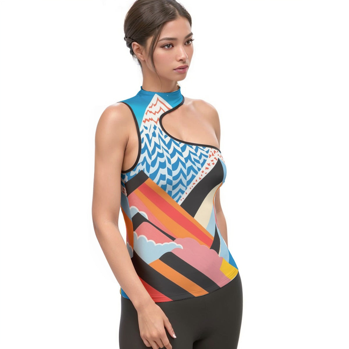 All-Over Print Women's Halter Sleeveless Asymmetrical Tank Top