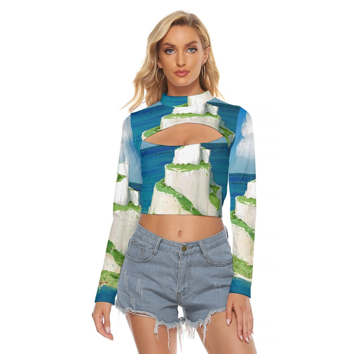 All-Over Print Women's Hollow Chest Keyhole Tight Crop Top