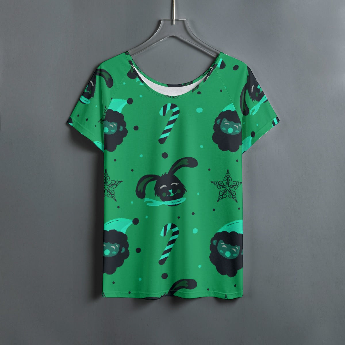 All-Over Print Women's Round Neck T-shirt With Raglan Sleeve