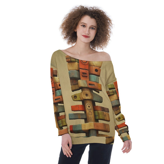 All-Over Print Oversized Women's Off-Shoulder Sweatshirt